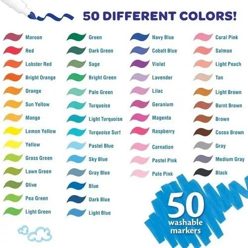 Marcadores Plumones Crayola Super Tips Lavables 50 Colores - MarchanteMX