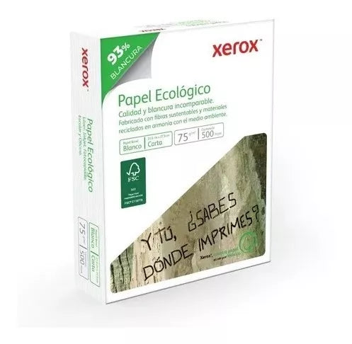 Papel Bond Xerox Ecológico Blanco 75 Gramos Carta 500 Hojas
