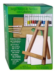 Juego Básico De Pintura Acrílica Rodart Caballete 12 Colores