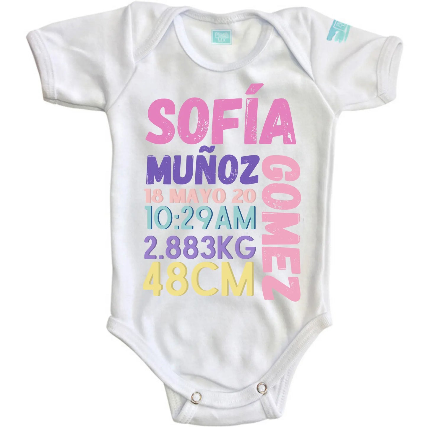 Body Bebé Recién Nacida NIÑA MOD 02 Manga Corta / Blanco / 12m - Coveme - vista lateral