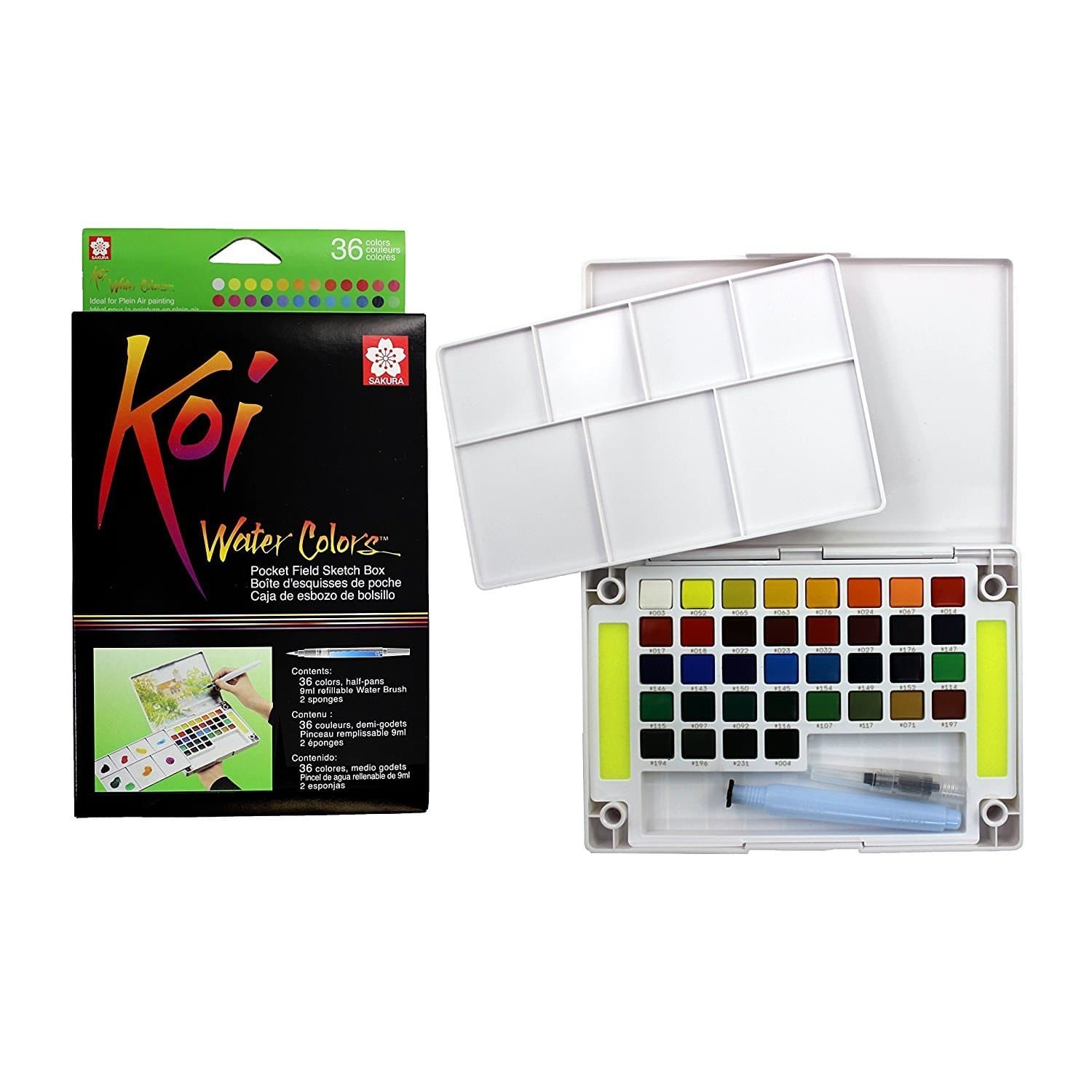 KOI - Set de acuarela portátil con 36 colores + pincel largo