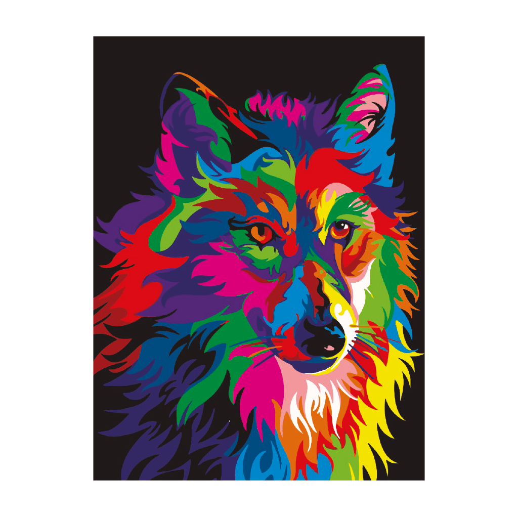 PINTA POR NÚMERO 30X40 LOBO MULTICOLOR