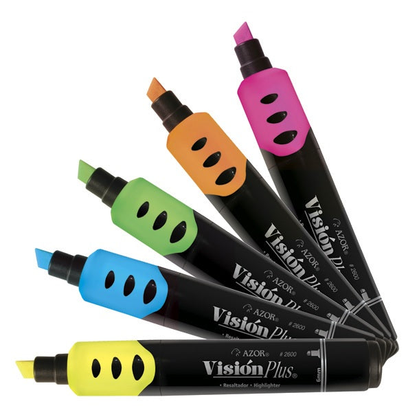 5 Marcatextos Colores Fluorescente Cincel Azor Vision Plus