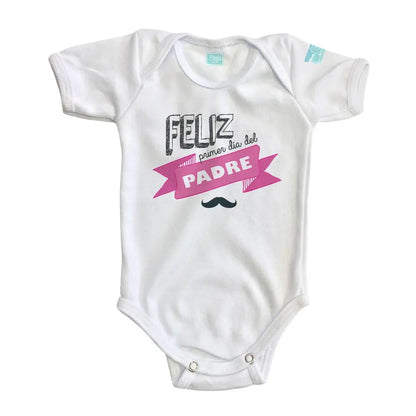 Body Bebé Feliz Primer Día del Padre Diseño Rosa Manga Larga / Blanco. / 12m - PLASH - vista lateral
