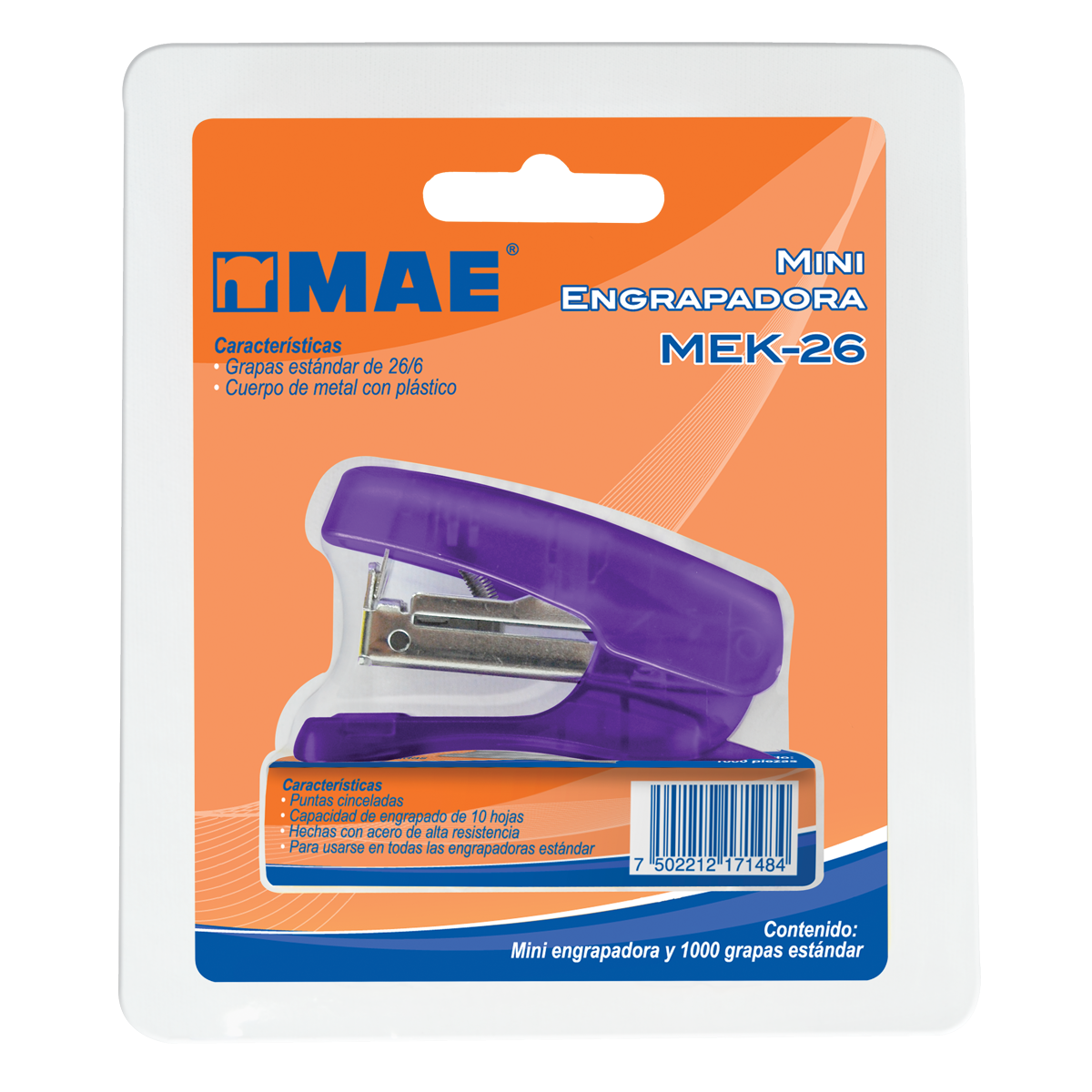 Mini Engrapadora Plastico Metal Mae Grapa 26/6 1000 Grapas