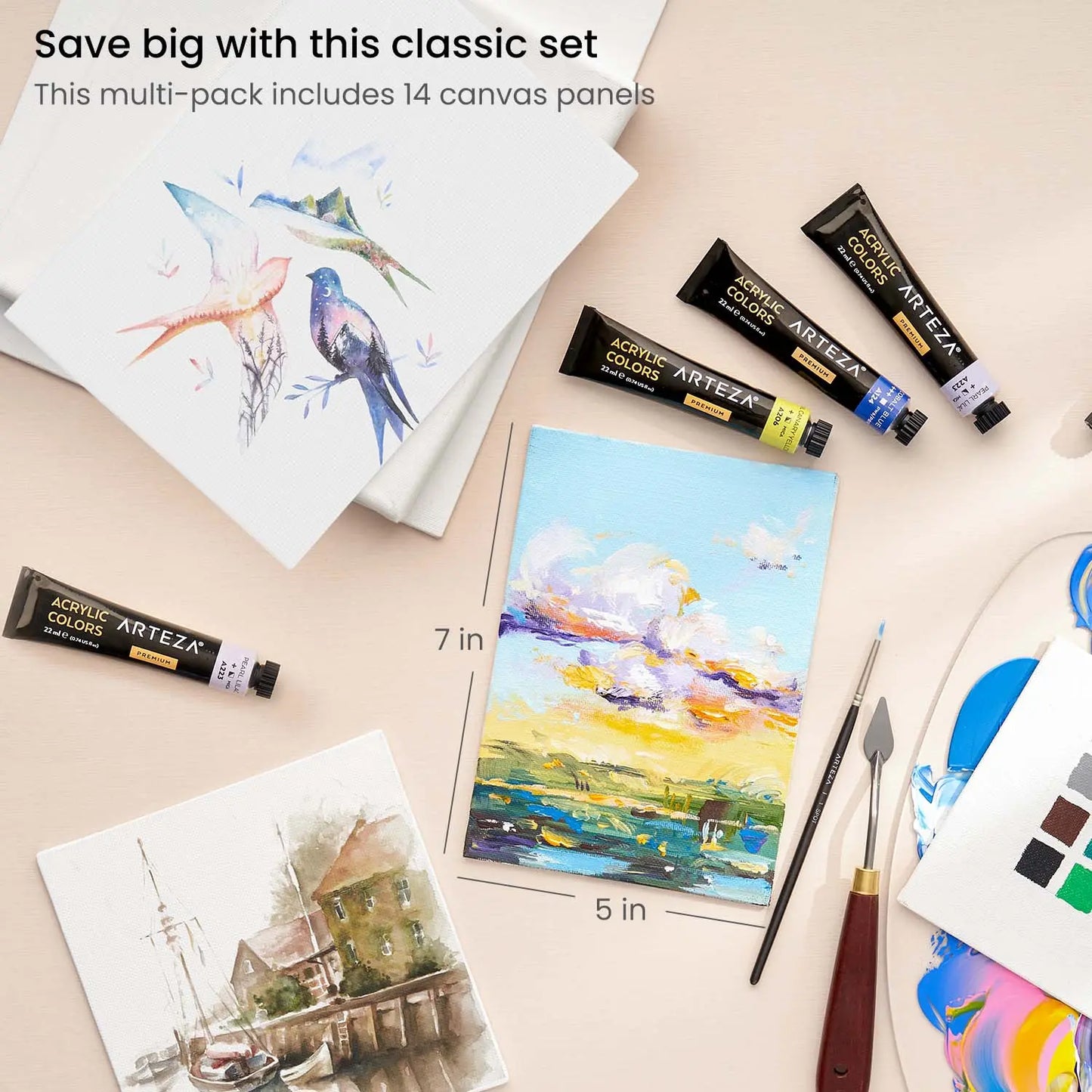 Lienzo Carton C Tela Canvas Pintura 12.7x17.8 Arteza Pack de 14 - Arteza - contenido