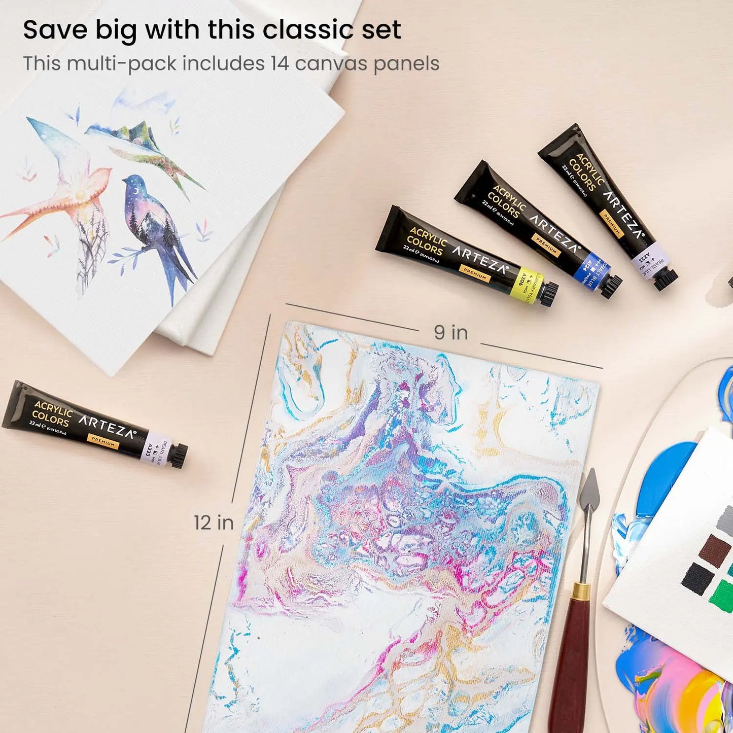 Lienzo Carton Con Tela Canvas Pintura 22.9x30.5 Arteza - Pack de 14 - Coveme - accesorios