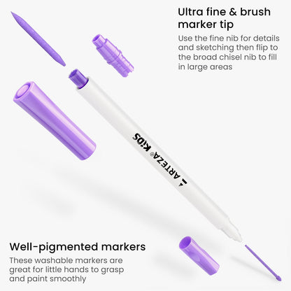 24 Plumones Niños Marcador Dibujo Doble Punta Lavable Arteza