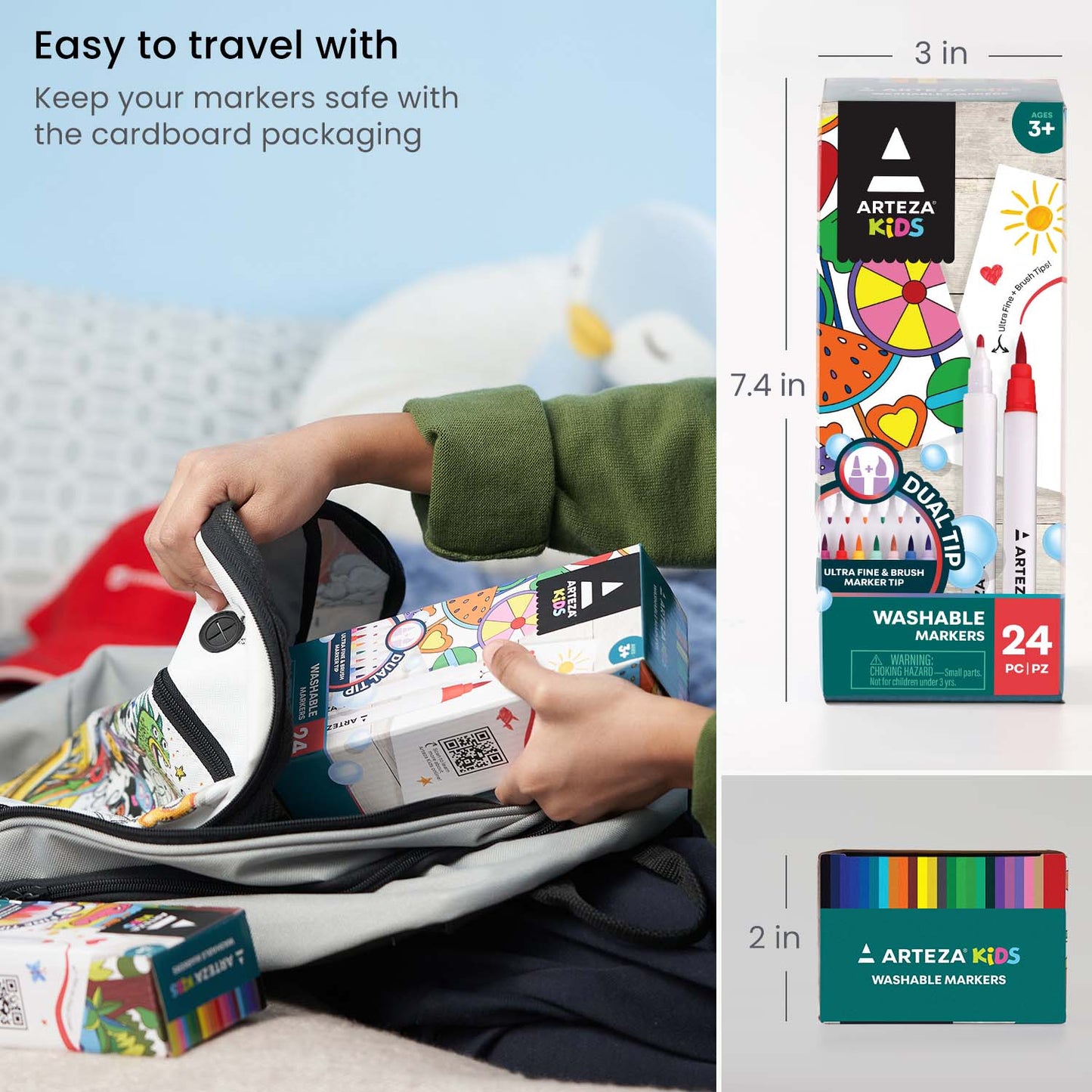 24 Plumones Niños Marcador Dibujo Doble Punta Lavable Arteza