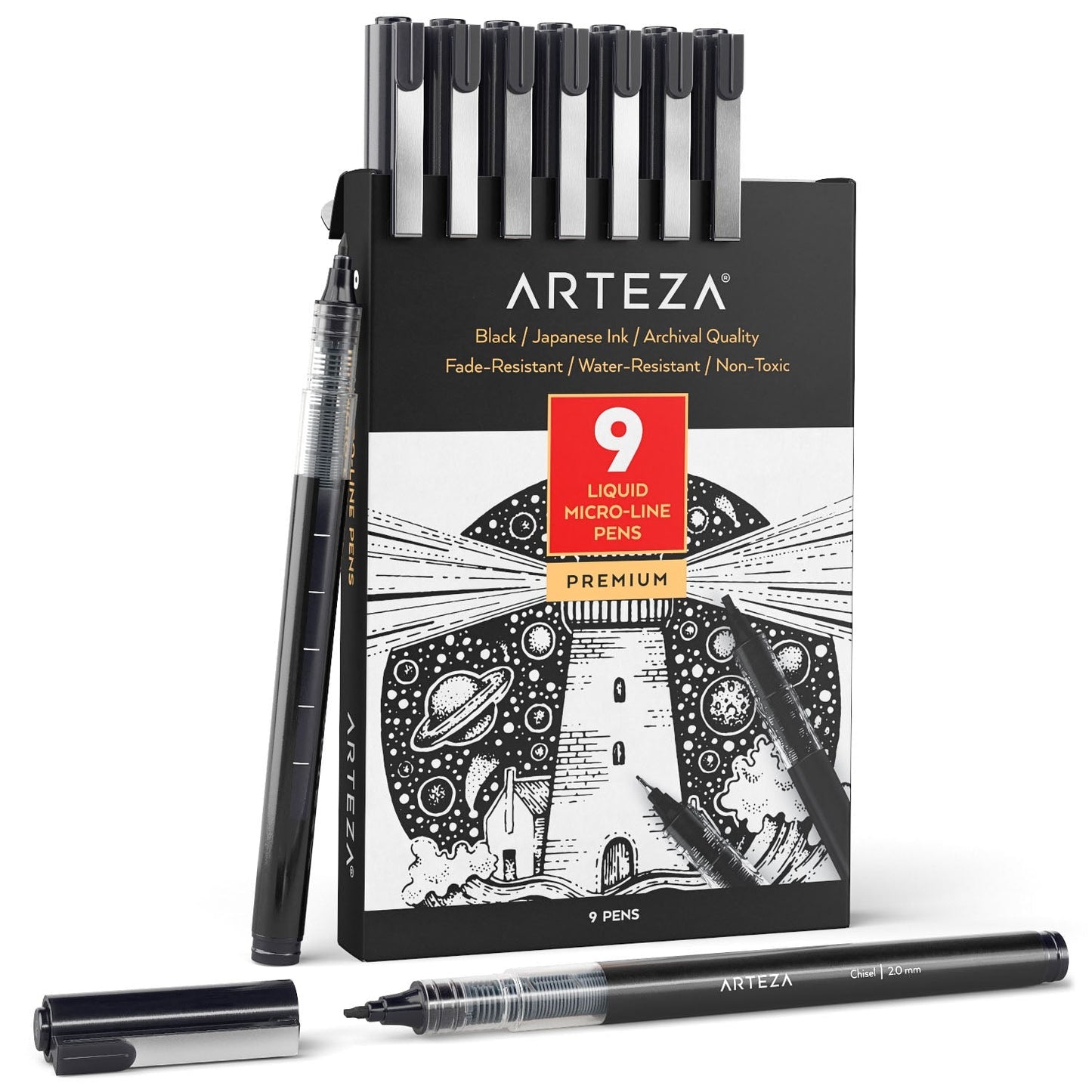 Set 9 Estilógrafos Rotulador Negro 9 Puntas Micron Arteza
