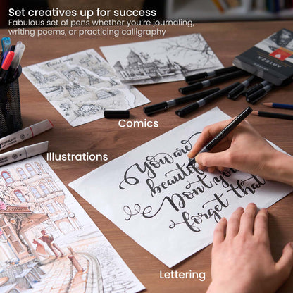 Set 9 Estilógrafos Rotulador Negro 9 Puntas Micron Arteza