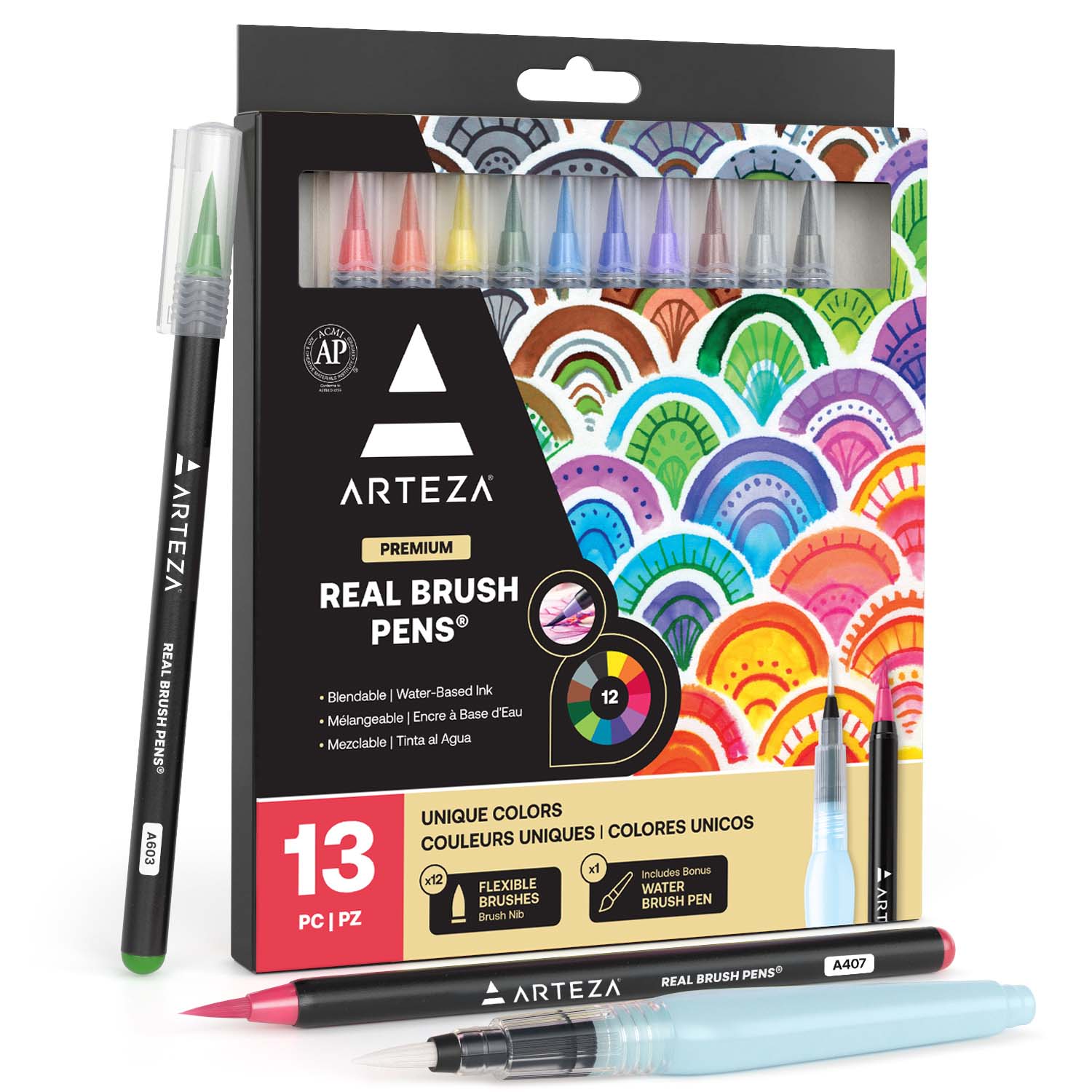 Set 12 Brush Pen Colores Dibujo Plumón Punta Pincel Arteza