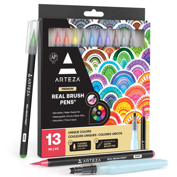 Juego de pinceles para acuarela, 24 rotuladores de tinta de colores,  marcadores de pincel de acuarela y 2 bolígrafos de pintura de agua para  mezclar