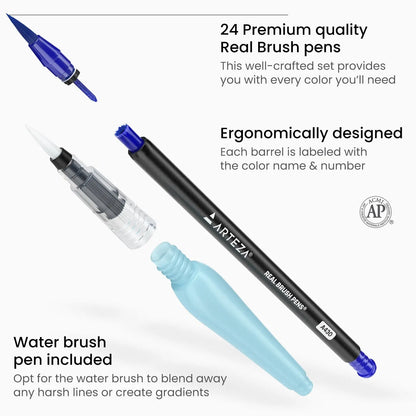 Set 24 Brush Pen Plumón Marcador Punta Pincel Premium Arteza - Coveme - vista trasera