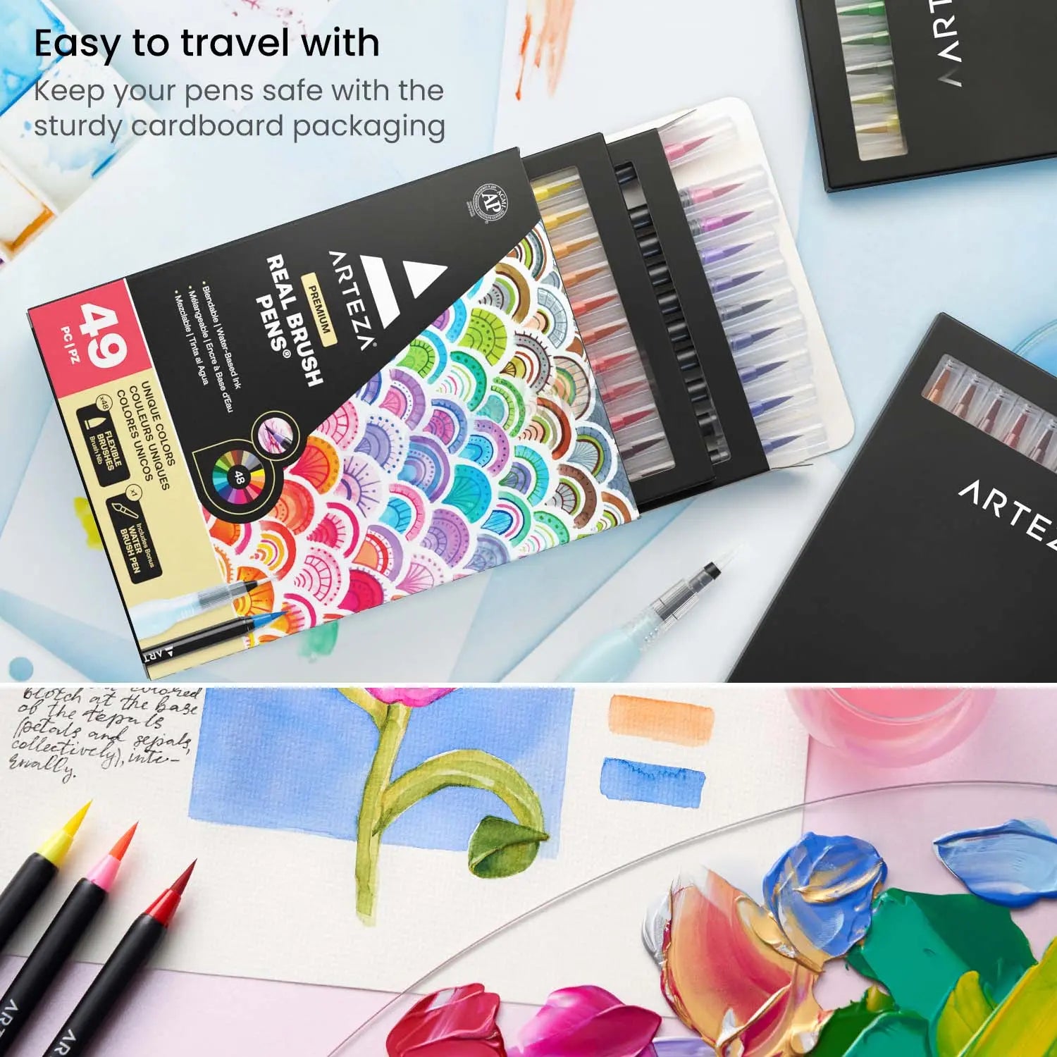 Set 48 Brush Pen Plumón Marcador Punta Pincel Premium Arteza - Coveme - uso