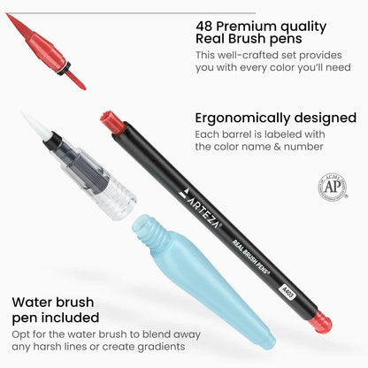 Set 48 Brush Pen Plumón Marcador Punta Pincel Premium Arteza - Coveme - vista trasera