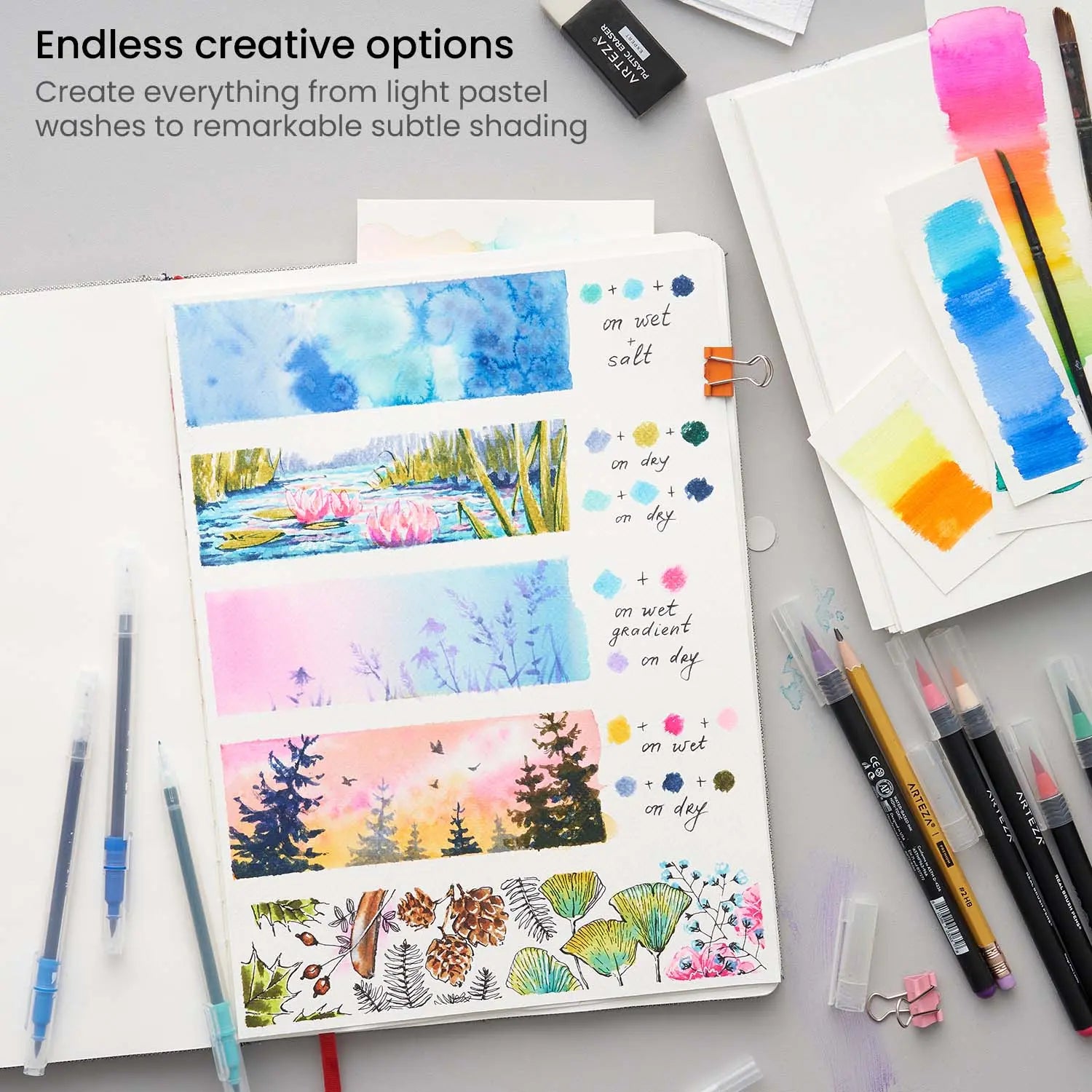 Set 48 Brush Pen Plumón Marcador Punta Pincel Premium Arteza - Coveme - empaque