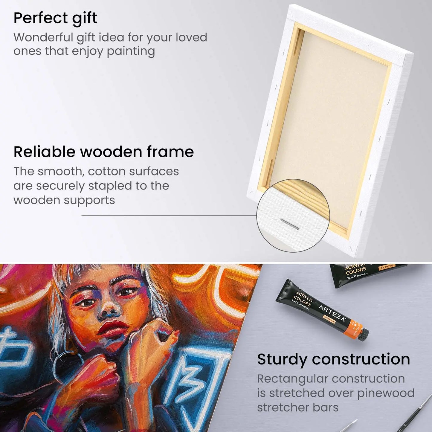 Lienzo Con Bastidor Canvas Pintura 20.3x25.4 Arteza Pack de 12 - Coveme - empaque
