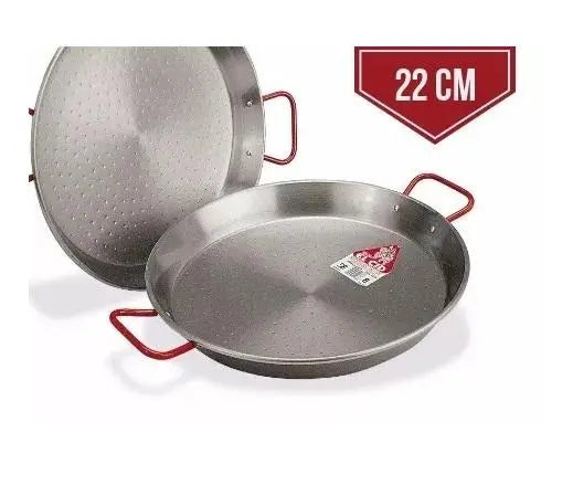 La Ideal - Paellera de acero pulido (22 cm), color plateado y rojo - Cesarfer - vista lateral