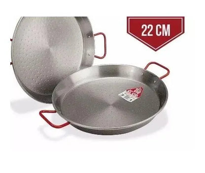 La Ideal - Paellera de acero pulido (22 cm), color plateado y rojo - Cesarfer - vista lateral