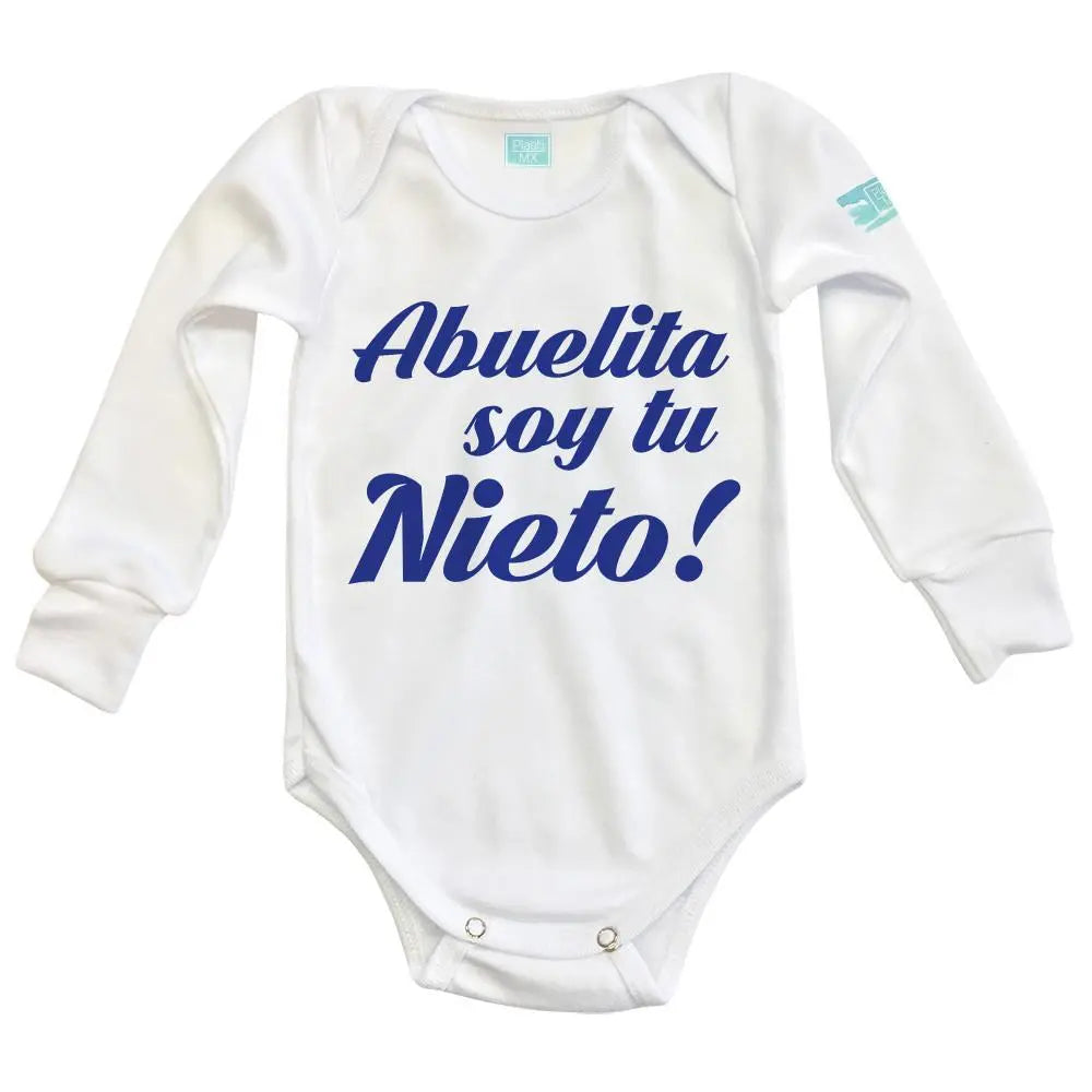 Body Bebé Abuelita soy tu Nieto Impresión Azul Manga Larga / Blanco / Azul Rey / 24m - Coveme - vista lateral