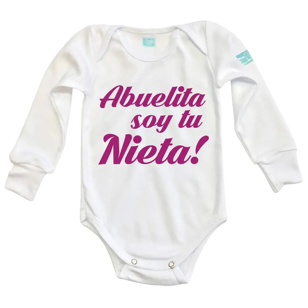 Body Bebé Abuelita soy tu Nieta Impresión ROSA Manga Larga / Blanco / Uva / 24m - Coveme - vista lateral