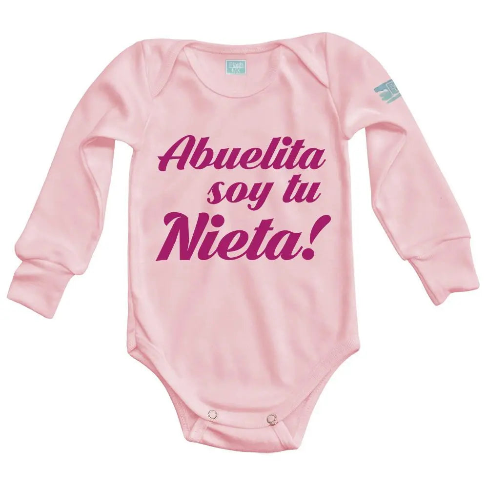 Body Bebé Abuelita soy tu Nieta Impresión ROSA Manga Larga / Rosa / Uva / 24m - Coveme - vista lateral