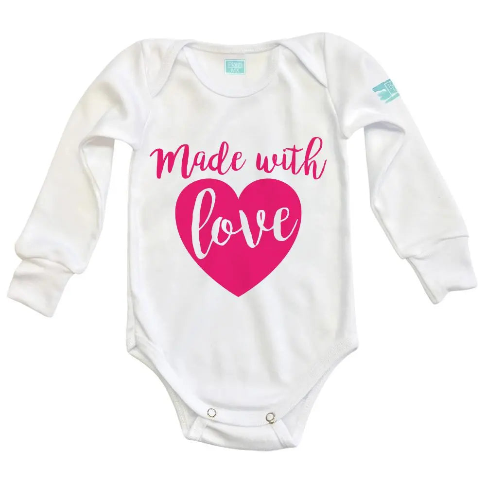 Body Bebé Made With Love Diseño Rosa Blanco / Rosa Intenso / Larga / 24m - Coveme