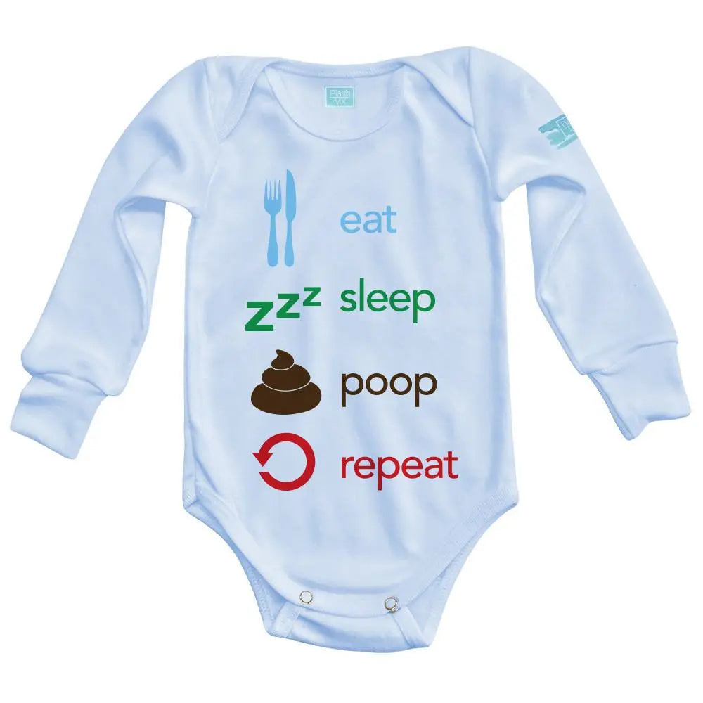 Body Bebé Eat, Sleep, Poop, Repeat Manga Larga / Azul / 24m - PLASH