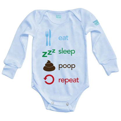 Body Bebé Eat, Sleep, Poop, Repeat Manga Larga / Azul / 24m - PLASH