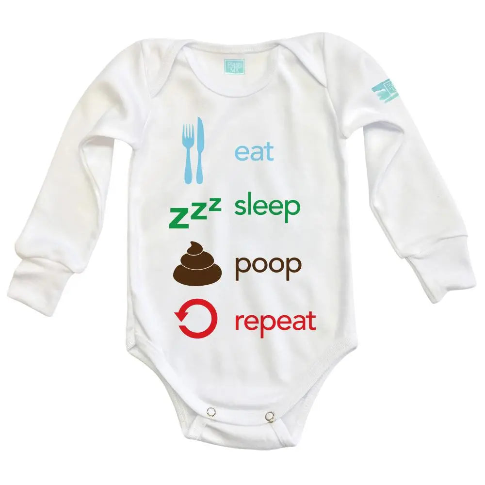 Body Bebé Eat, Sleep, Poop, Repeat Manga Larga / Blanco / 24m - PLASH