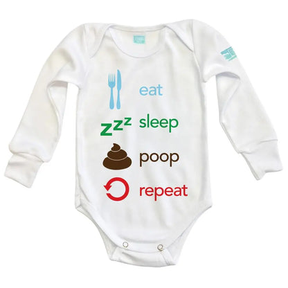 Body Bebé Eat, Sleep, Poop, Repeat Manga Larga / Blanco / 24m - PLASH