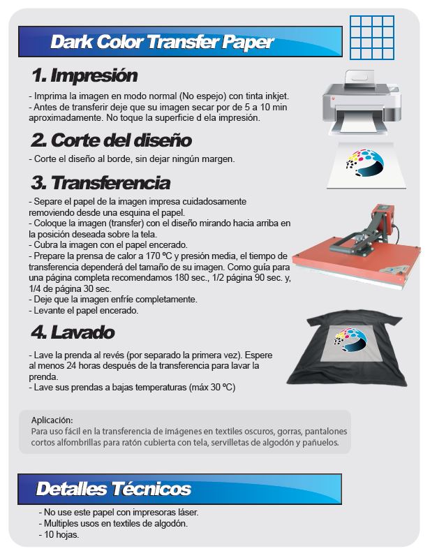 Papel Transfer Telas Obscuras Tamaño Carta Color Make 50 Hojas