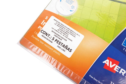 5 Separadores Plástico Insertables Pestañas Multicolor Avery