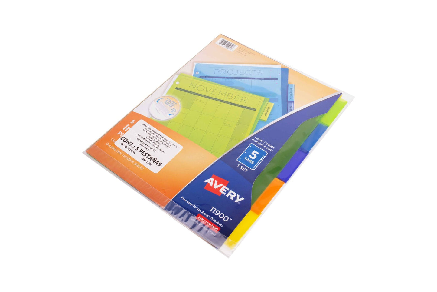 5 Separadores Plástico Insertables Pestañas Multicolor Avery
