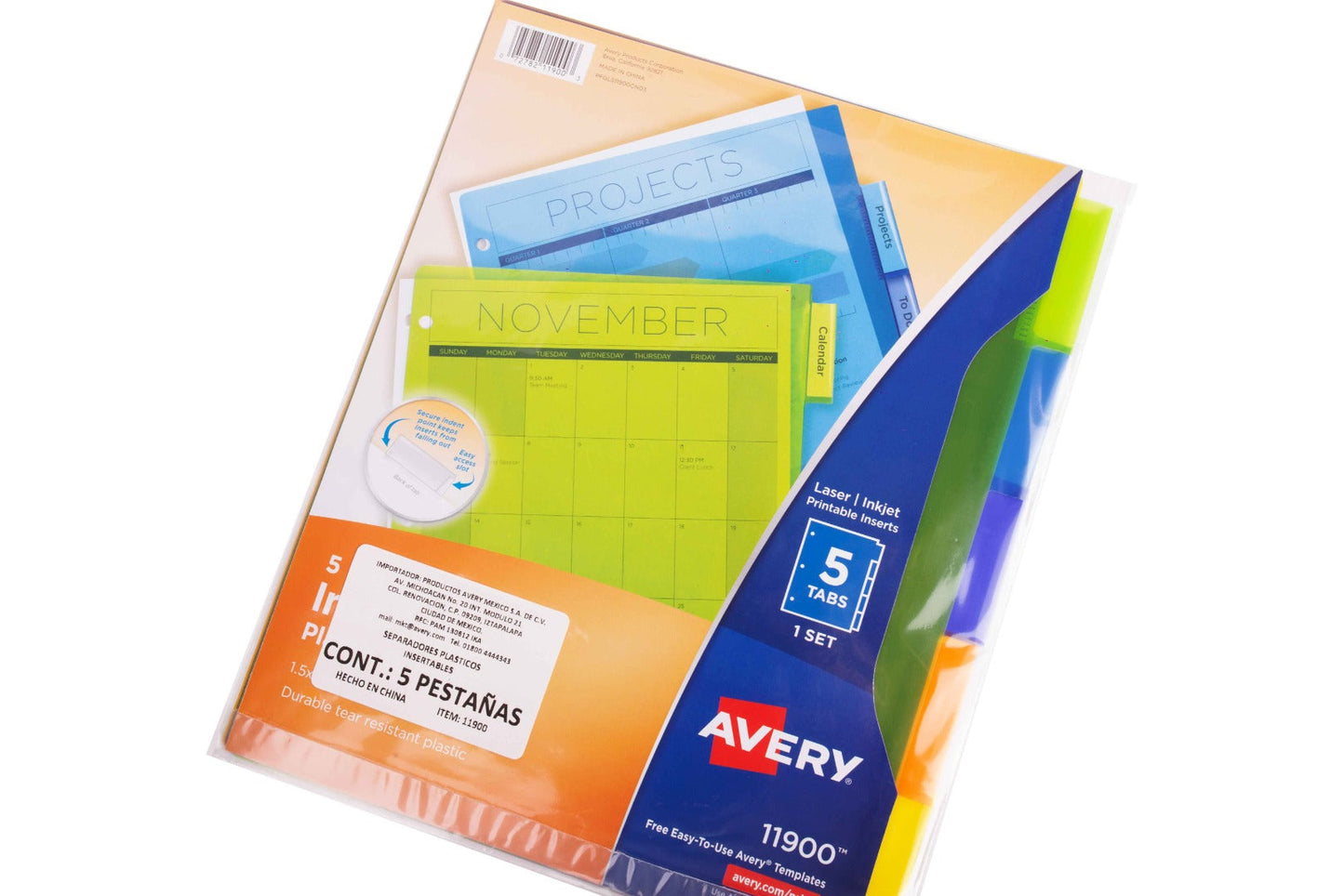 5 Separadores Plástico Insertables Pestañas Multicolor Avery