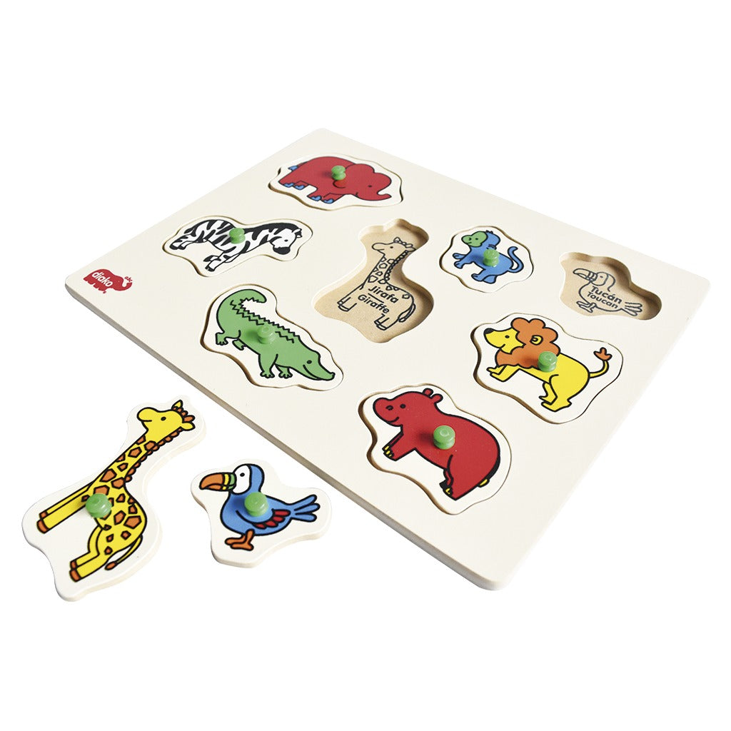 Rompecabezas Animales Salvajes Madera Ingles Español Diako