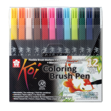 KOI - Estuche con 12 plumones punta tipo pincel