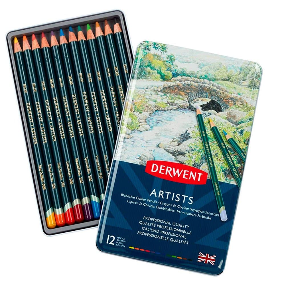 Derwent - Estuche metálico con 12 lápices de color artists no. 32092