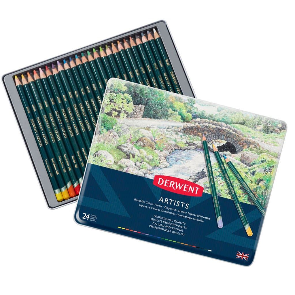 Derwent - Estuche metálico con 24 lápices de color artists no. 32093