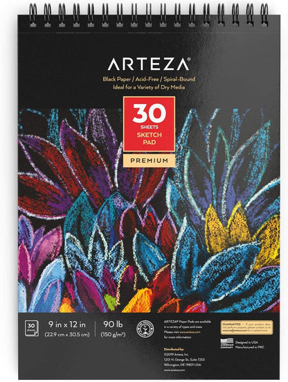 Set de 2 Block Papel Negro Bocetos Dibujo 23x30 30h Arteza