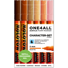 MOLOTOW - Set  character con 6 marcadores acrílicos one4all punta redonda 2 mm