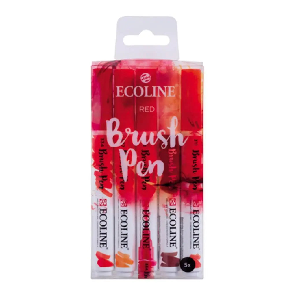ECOLINE - Estuche con 5 marcadores brush pen con diferentes tonalidades rojo Ecoline