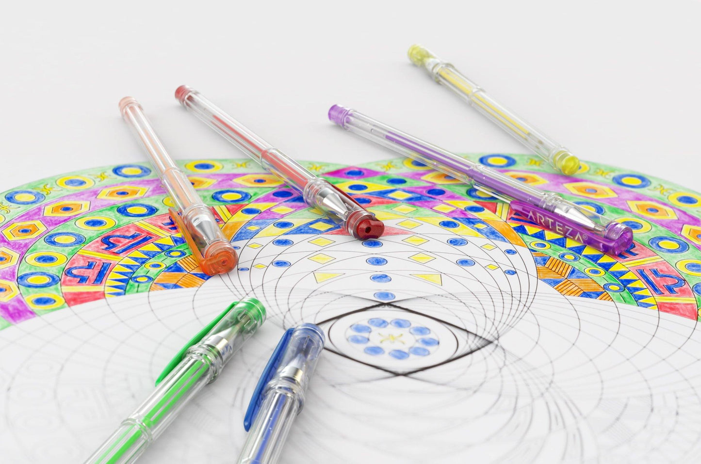 Set 60 Plumas Gel Metalicos Glitter Neon Pastel Arteza