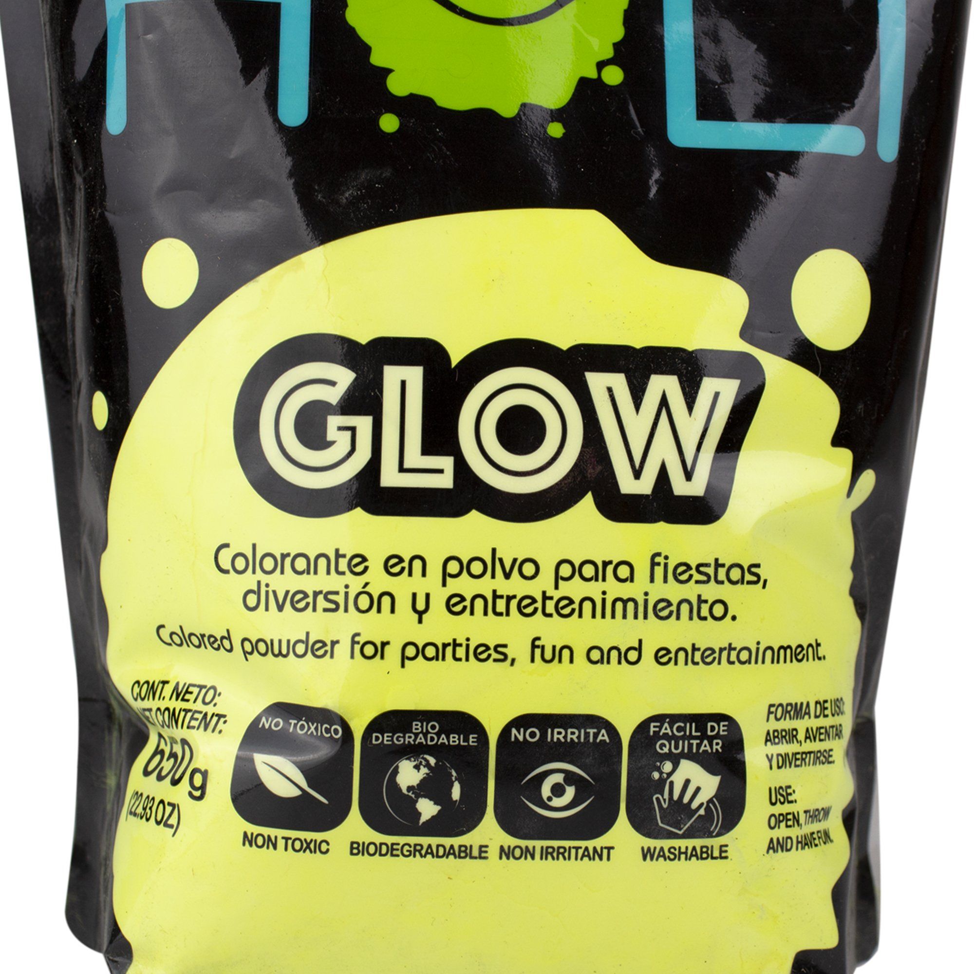 Polvos Holi Glow Amarillo Fluorescente Maxibolsa 650gr - MarchanteMX