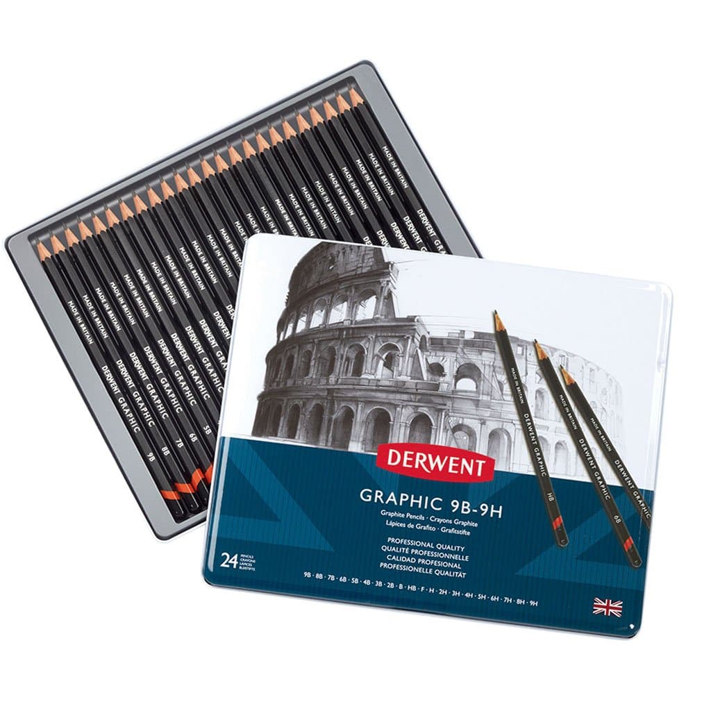 Derwent - Caja metálica con 24 lápices de grafito suave