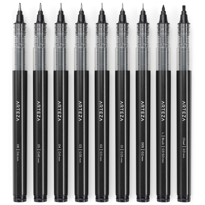 Set 9 Estilógrafos Rotulador Negro 9 Puntas Micron Arteza