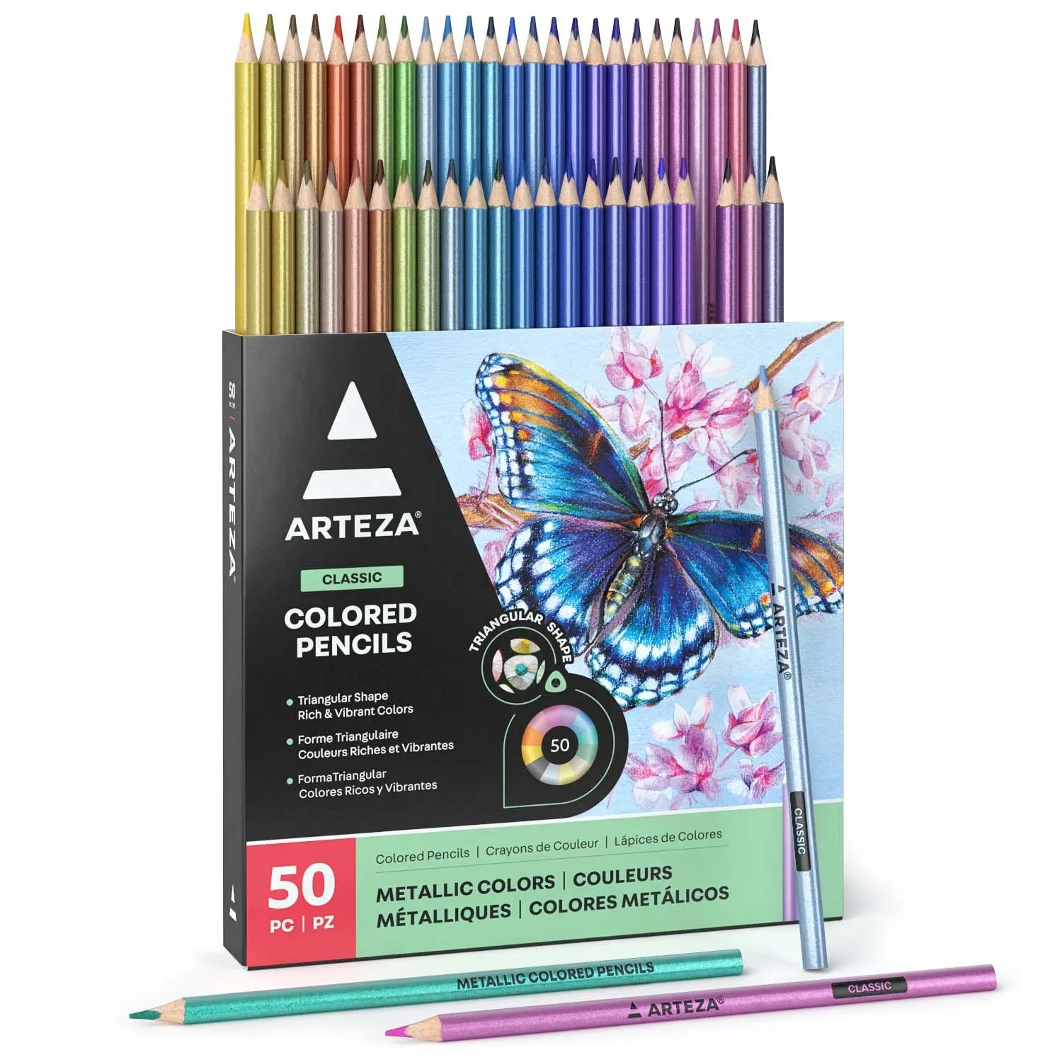 Set 50 Lápices Colores Junior Metallic Dibujo Arteza Classic - Arteza - vista lateral