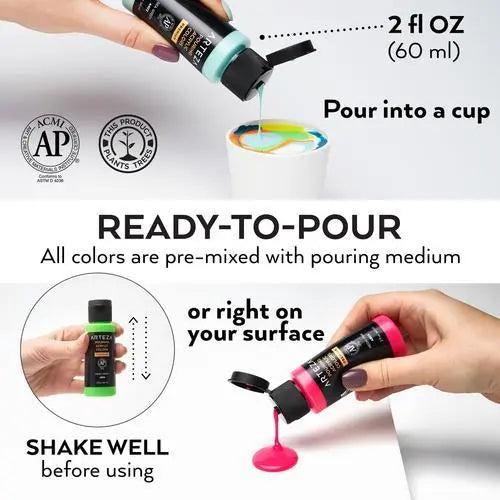 Set 32 Pinturas Acrílica Fluido Pouring Vertido 60ml Arteza Arteza