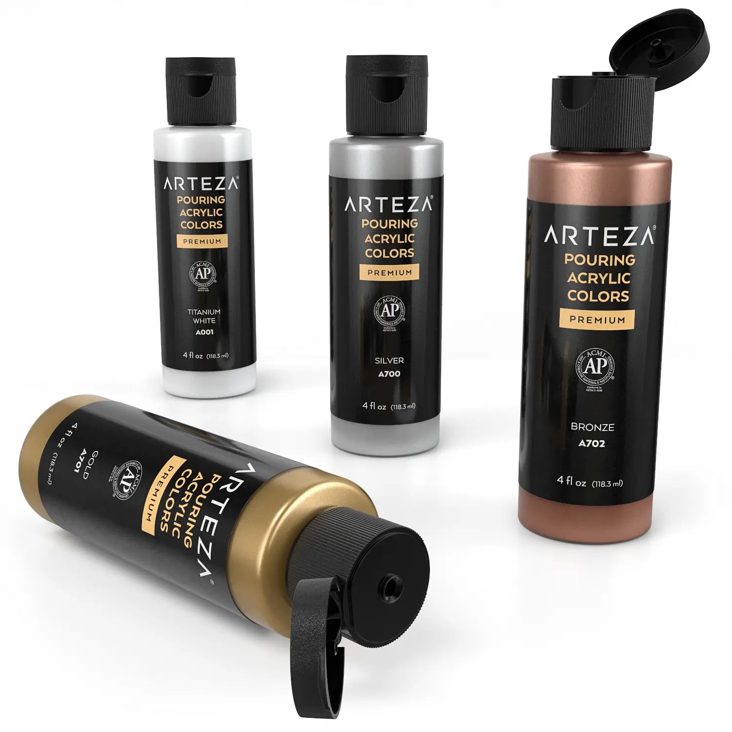 4 Pintura Acrílica Fluido Pouring Vertido Metallic Arteza - Arteza - empaque